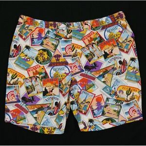 Loudmouth Golf Shorts Mens 48 World Travel Postcards Pinup Heritage Buffet Waist